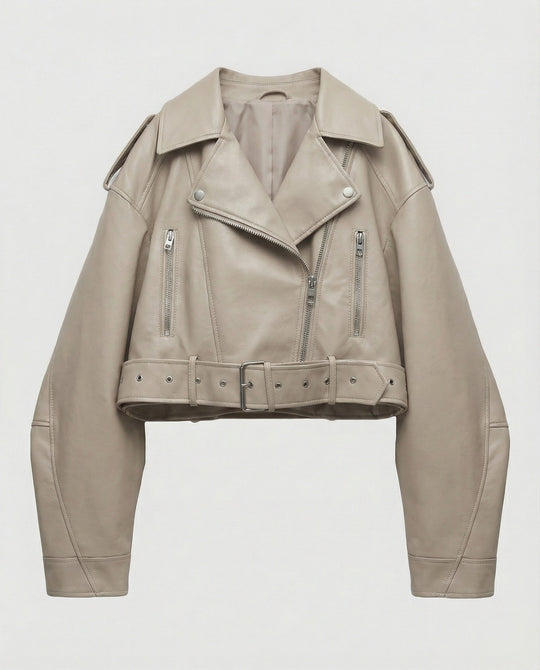 Damen Lederjacke Schwarz mit Gürtel