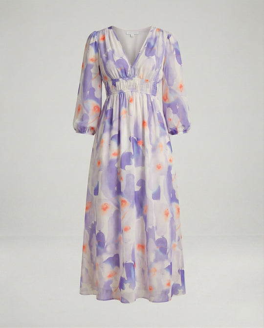 Damen Midikleid V-Ausschnitt Print