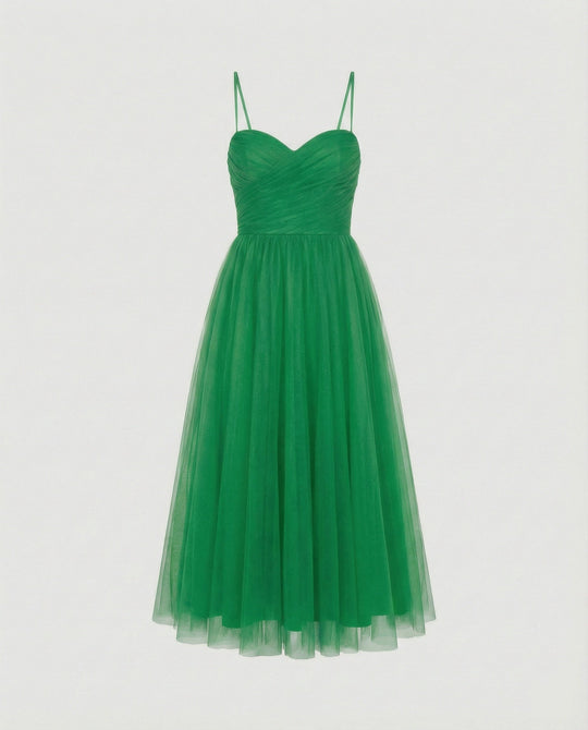Damen Tüll Maxikleid mit Herz Ausschnitt