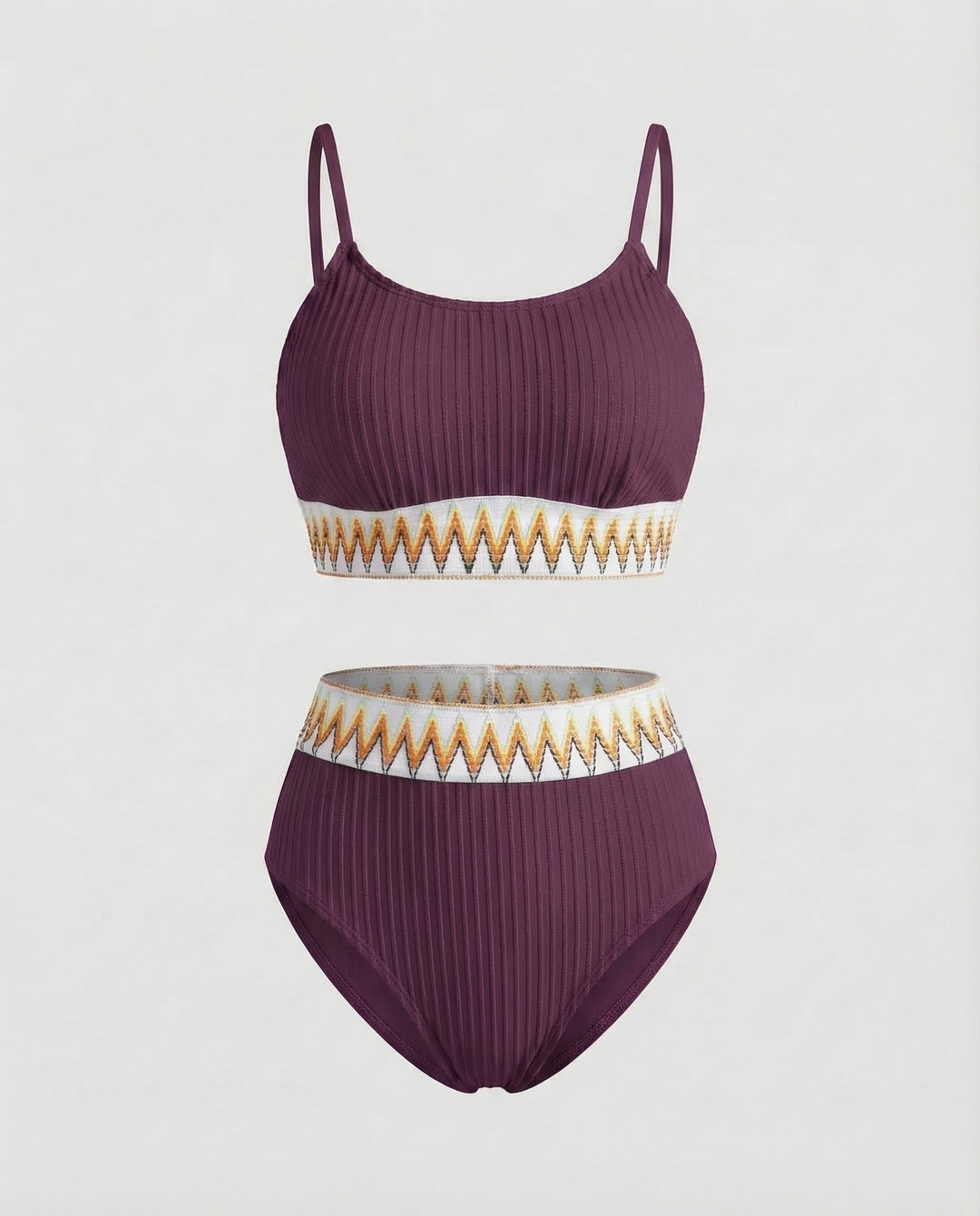 Damen Ripp-Zweiteiler Zickzack-Stickbund