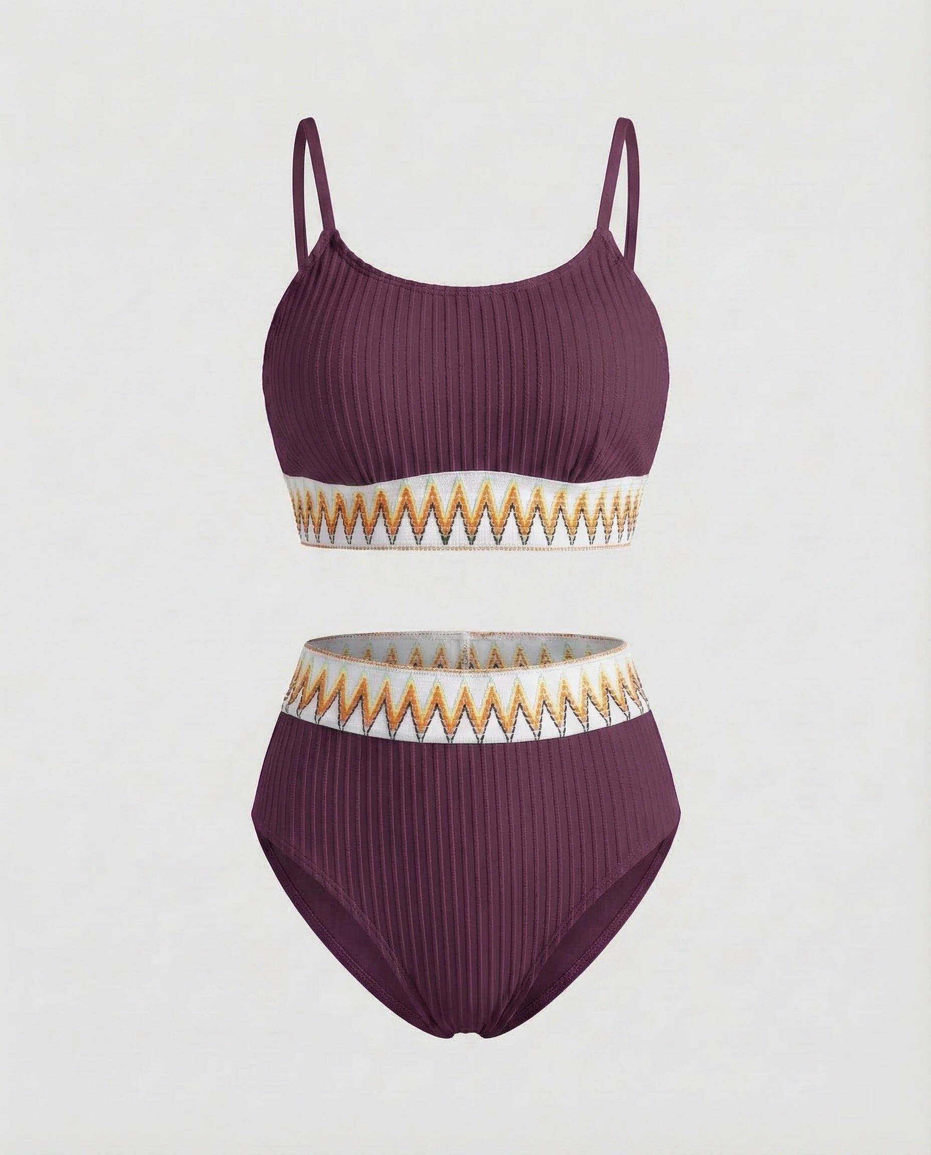 Damen Ripp-Zweiteiler Zickzack-Stickbund