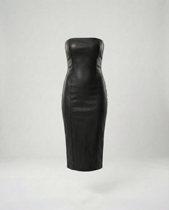 Damen Midikleid trägerlos Lederoptik