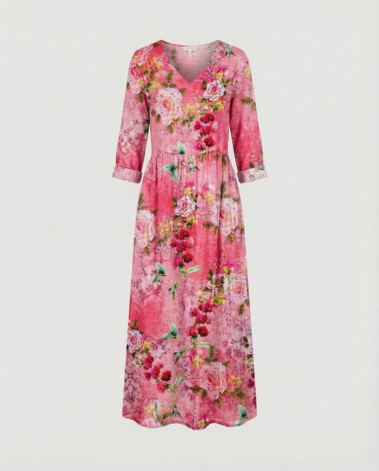 Damen Boho Maxikleid Sommer Leinenoptik