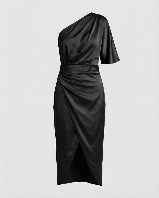 Elegantes Abendkleid lang aus Satin mit Schlitz