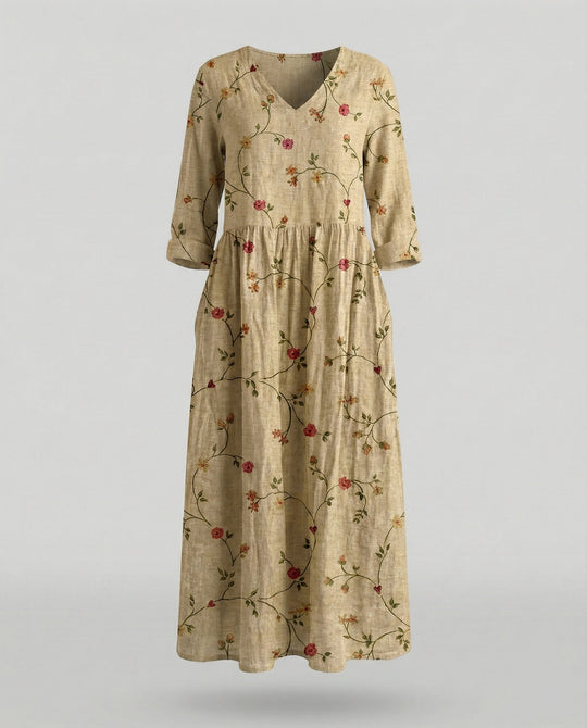 Damen Boho Maxikleid Sommer Leinenoptik