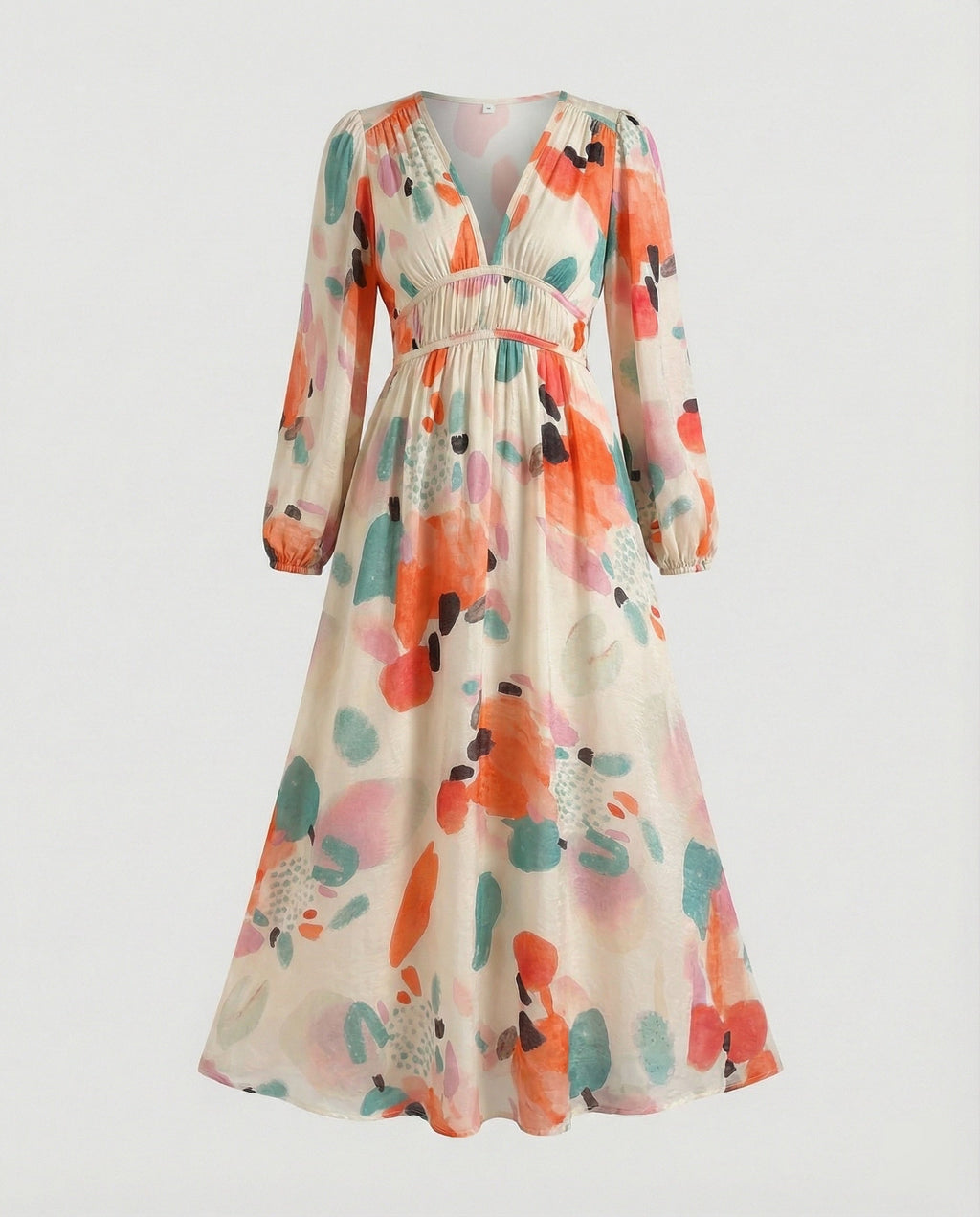 Damen Midikleid V-Ausschnitt Print