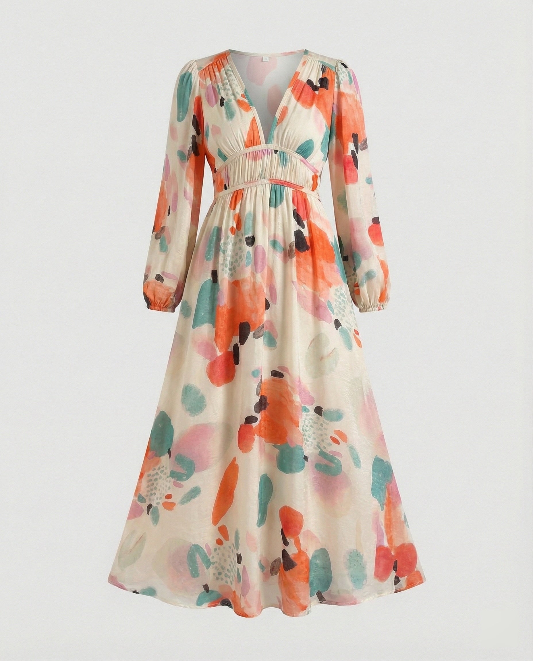Damen Midikleid V-Ausschnitt Print