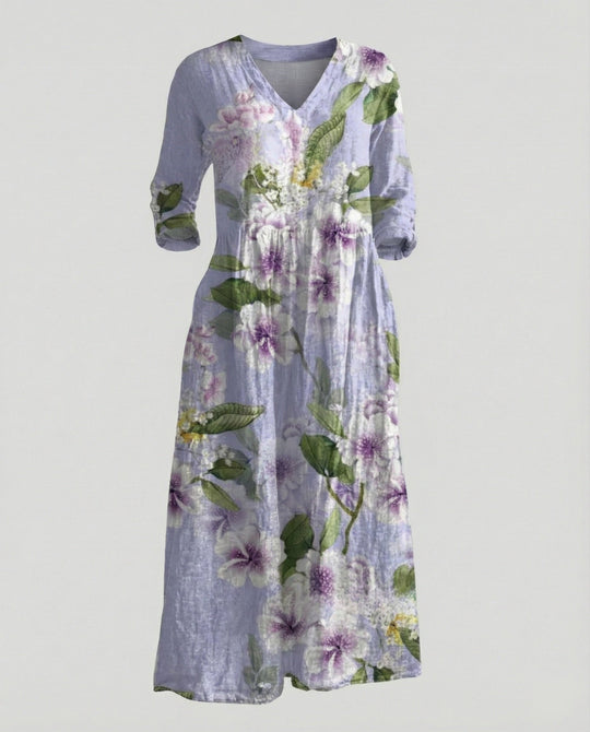 Damen Boho Maxikleid Sommer Leinenoptik