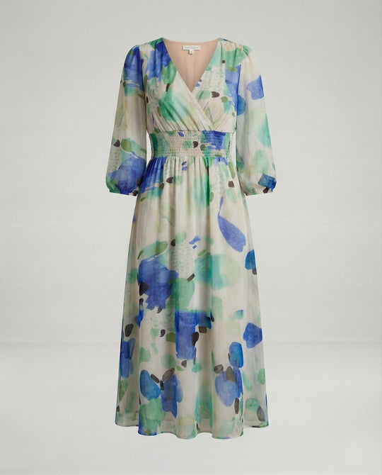 Damen Midikleid V-Ausschnitt Print