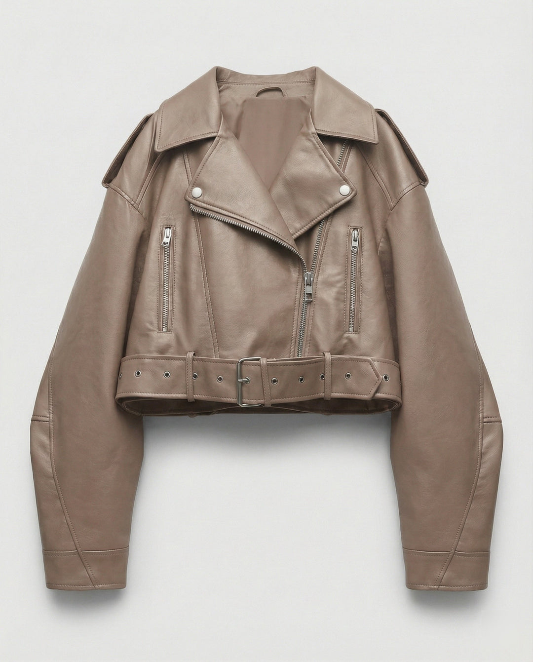 Damen Lederjacke Schwarz mit Gürtel