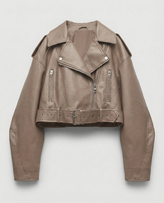 Damen Lederjacke Schwarz mit Gürtel