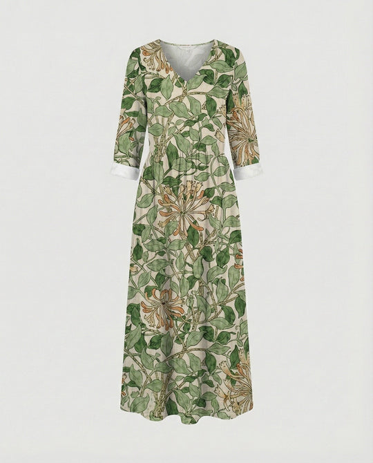 Damen Boho Maxikleid Sommer Leinenoptik