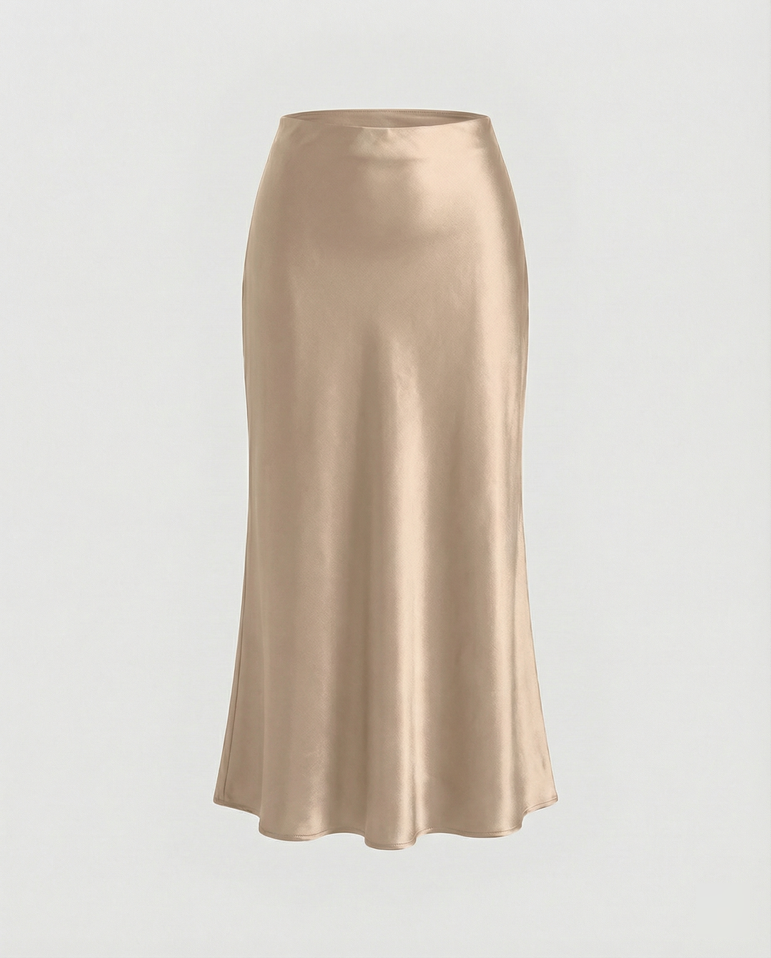 Damen eleganter Satin-Midirock mit fließendem Schnitt und hohem Bund