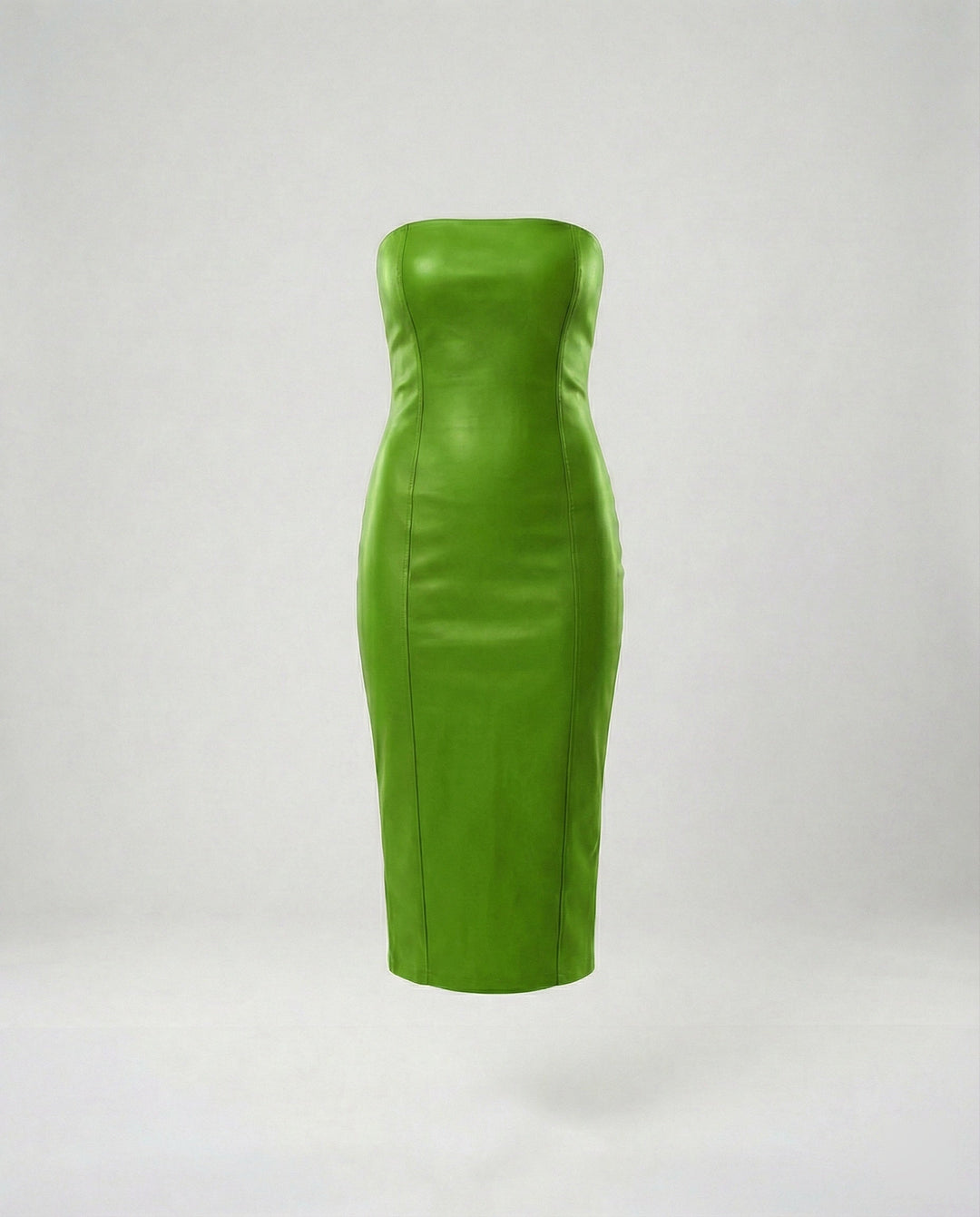 Damen Midikleid trägerlos Lederoptik