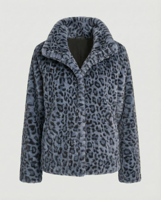Mantel - Kunstpelz - Oversized Fit - Reverskragen - Leopardenprint