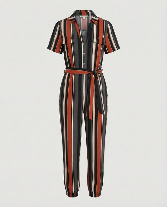 Damen lässiger Jumpsuit mit tailliertem Schnitt und durchgehender Knopfleiste