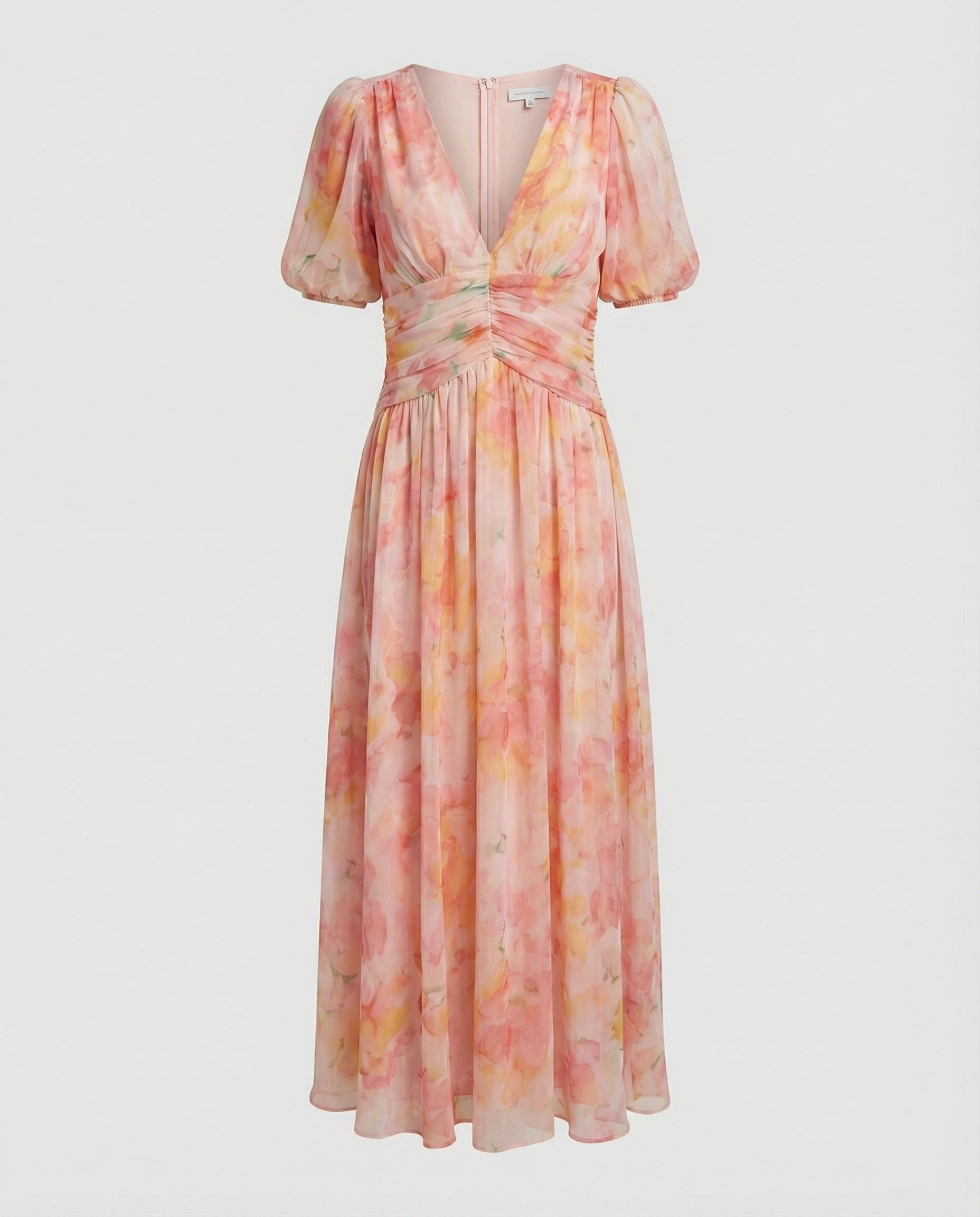 Damen Wickel-Maxikleid mit Puffärmeln