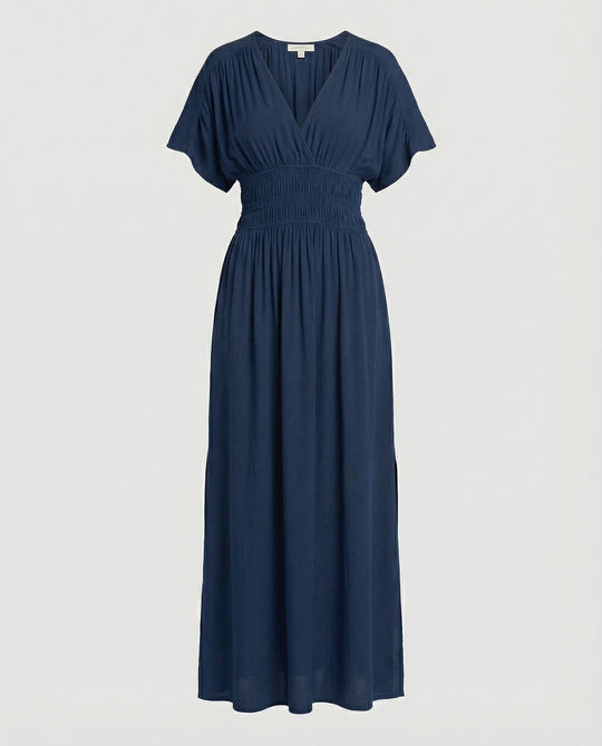 Damen Maxikleid Sommer V-Ausschnitt Schlitz