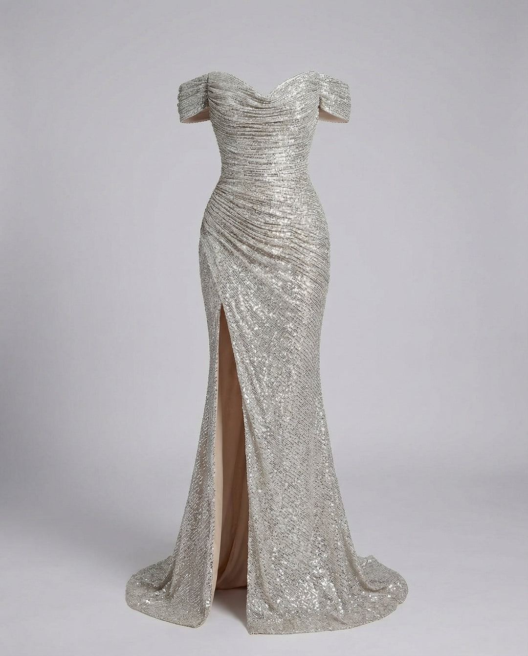 Glitzerndes Damen Abendkleid Schulterfreies Maxikleid mit Schlitz für Hochzeit & Fest | ShopNory