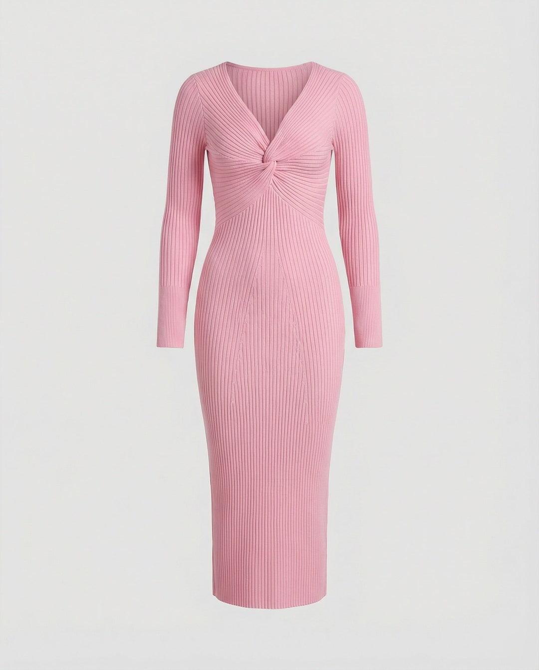 Damen figurbetontes langärmliges Strickkleid mit Knoten-Detail