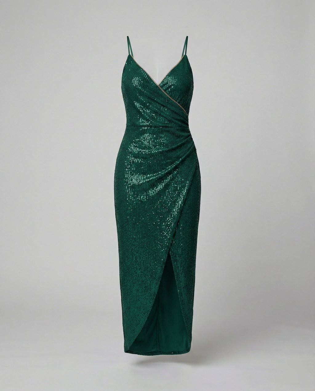 Damen Glamouröses Wickelkleid mit glitzender Oberfläche und hoch geschlitzt Shopnory