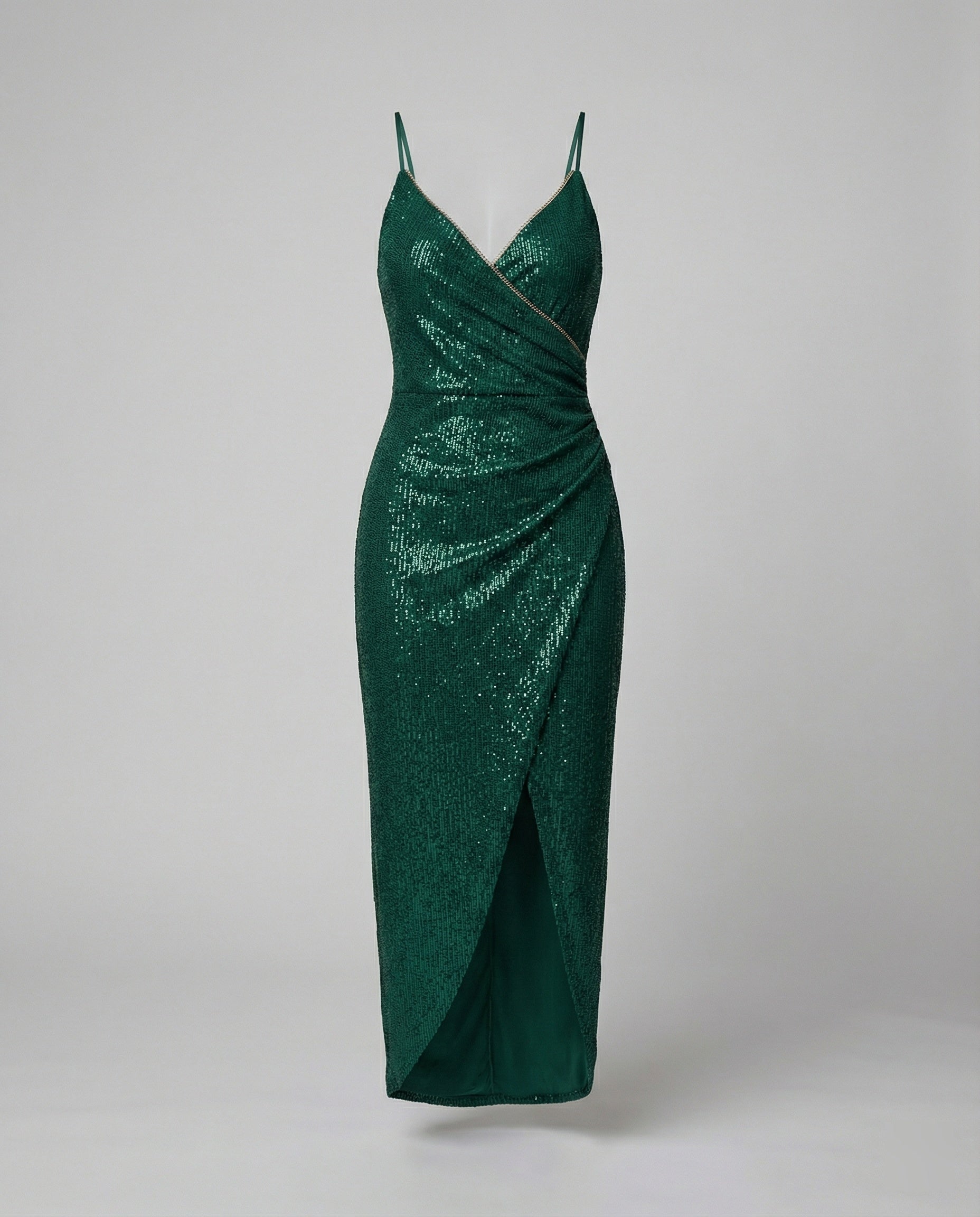 Damen Glamouröses Wickelkleid mit glitzender Oberfläche und hoch geschlitzt Shopnory