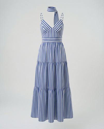 Maritimes Maxikleid Mit Spaghettiträgern Damen