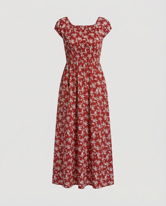 Damen Midikleid Smockbund Sommer
