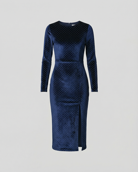 Damen Samt-Midikleid mit eleganten Pailletten und seitlichem Schlitz Shopnory
