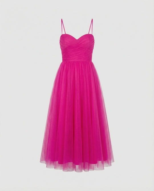 Damen Tüll Maxikleid mit Herz Ausschnitt
