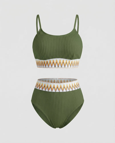 Damen Ripp-Zweiteiler Zickzack-Stickbund