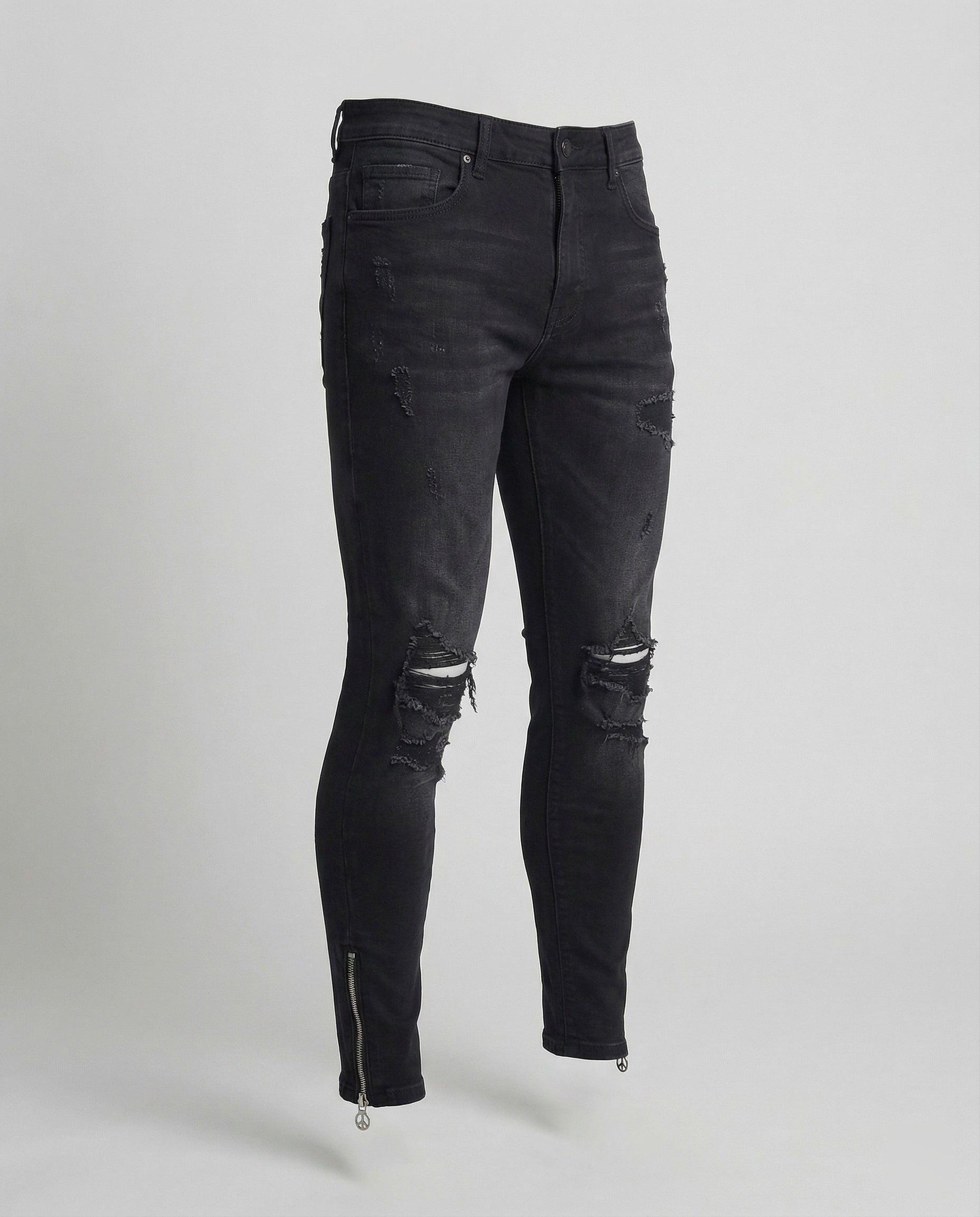 Herren Skinny Jeans mit Rissen & Saumreißverschluss