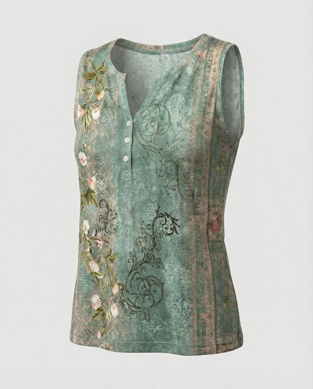 Ärmelloses Tank-Top mit Aquarell-Blumenmuster, Lockerer Schnitt
