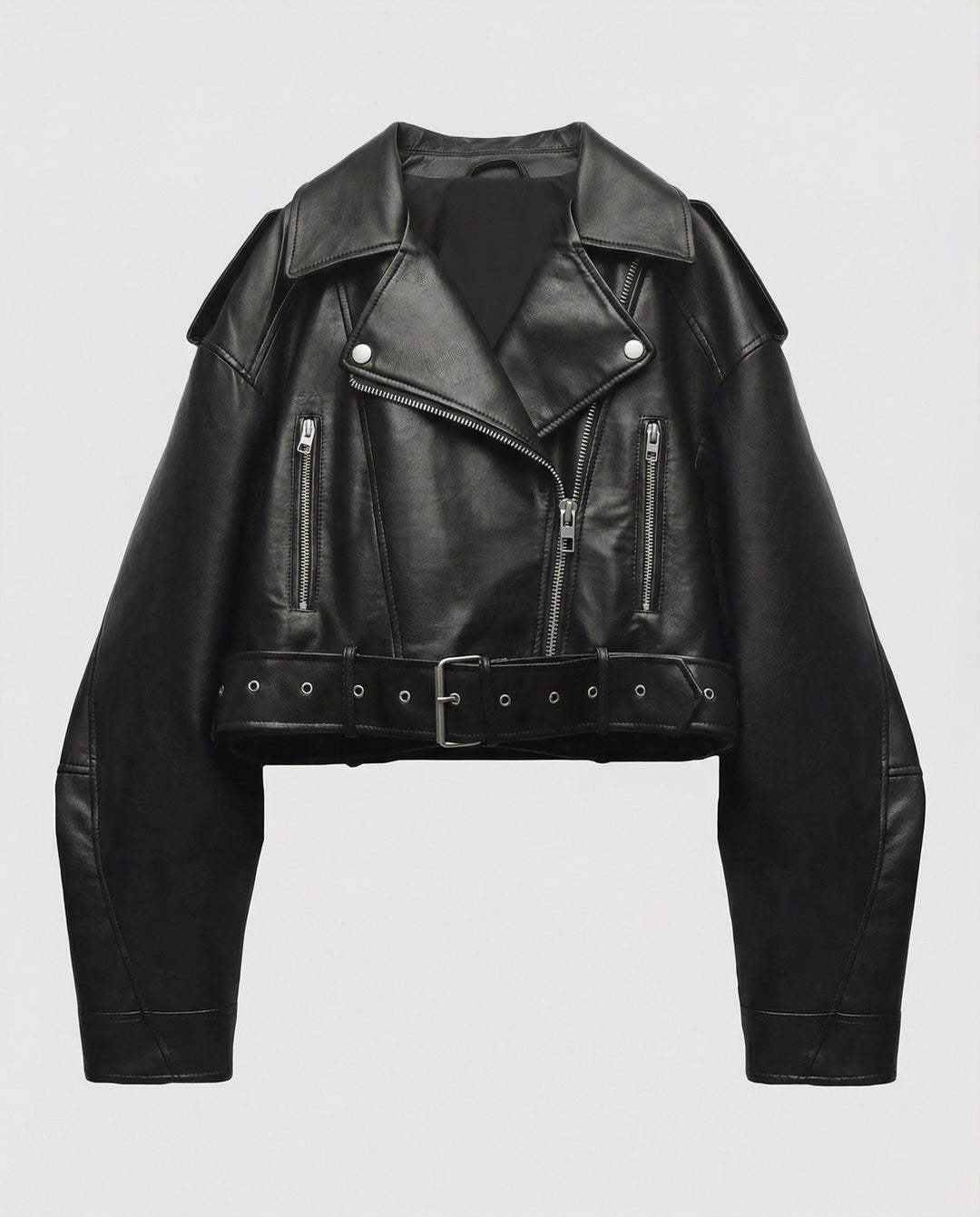 Damen Lederjacke Schwarz mit Gürtel