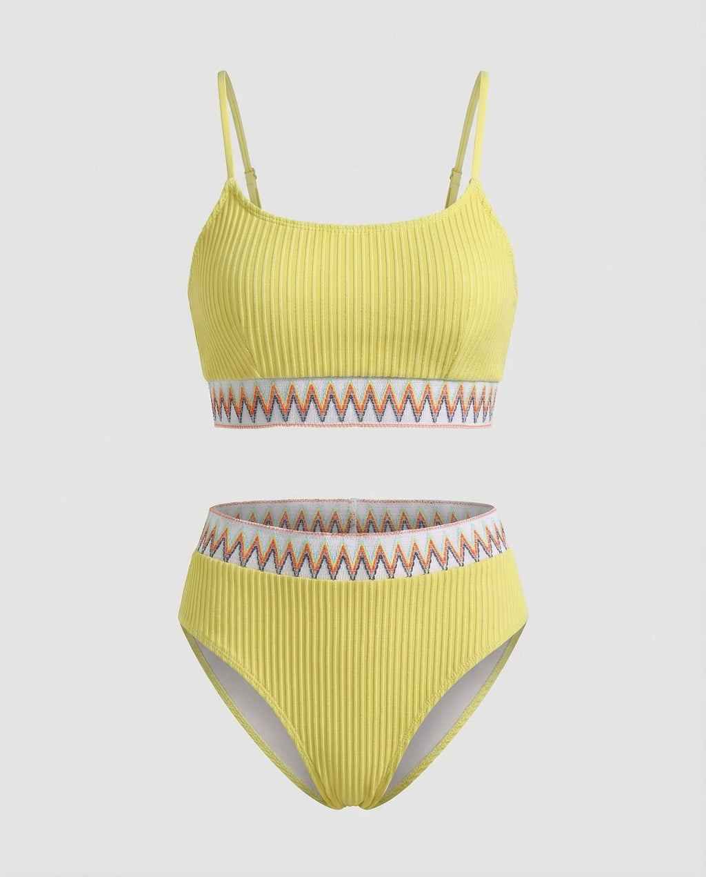 Damen Ripp-Zweiteiler Zickzack-Stickbund