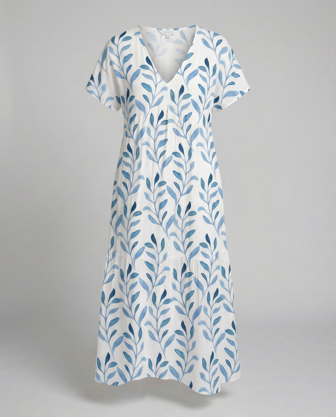 Luftiges Sommerkleid mit kurzen Ärmeln und Allover-Blattdruck