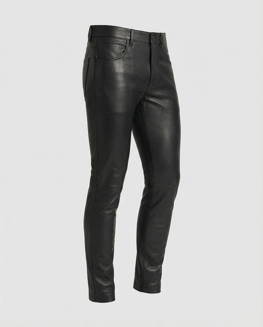 Herren Kunstleder Hose Slim Fit