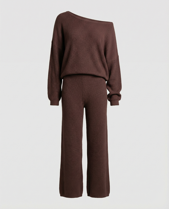 Damen Strickanzug mit lässigem Oversized-Schnitt und weiten Beinen Shopnory