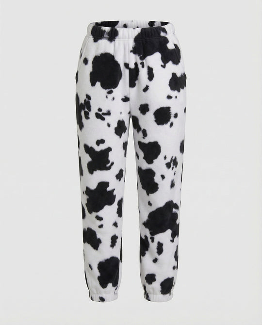 Damen Freizeithose im lässigen Cow-Print-Design mit elastischem Bund und Bündchen