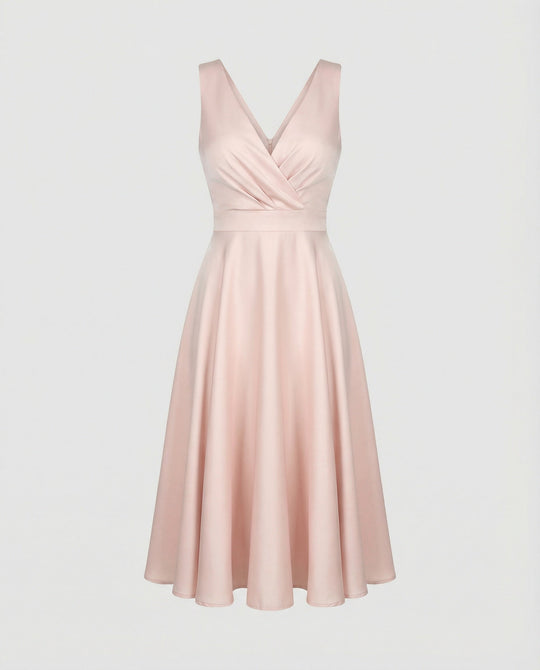 Midi-Kleid in A-Linie, Reißverschluss, Riemen, V-Ausschnitt, ärmellos, elegant, für Damen, Cocktailparty