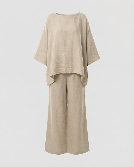 Leinen Zweiteiler Set Damen mit Palazzo-Hose
