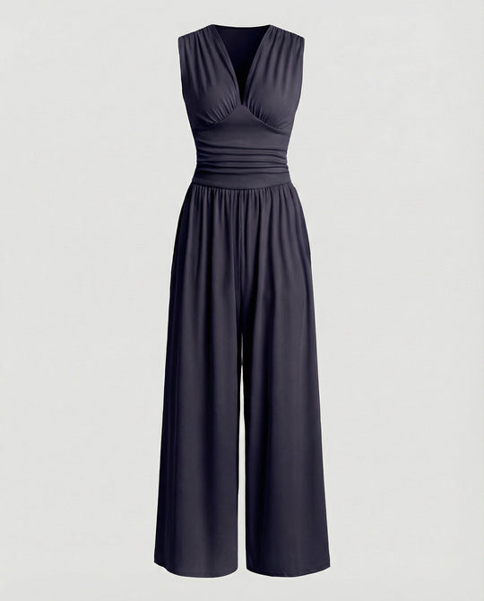 Damen Jumpsuit mit schickem V-Ausschnitt und weitem Bein
