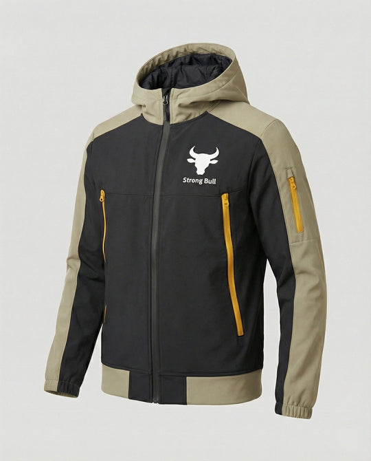 Herrenjacke mit Reißverschluss, Kapuze und Farbblockdesign