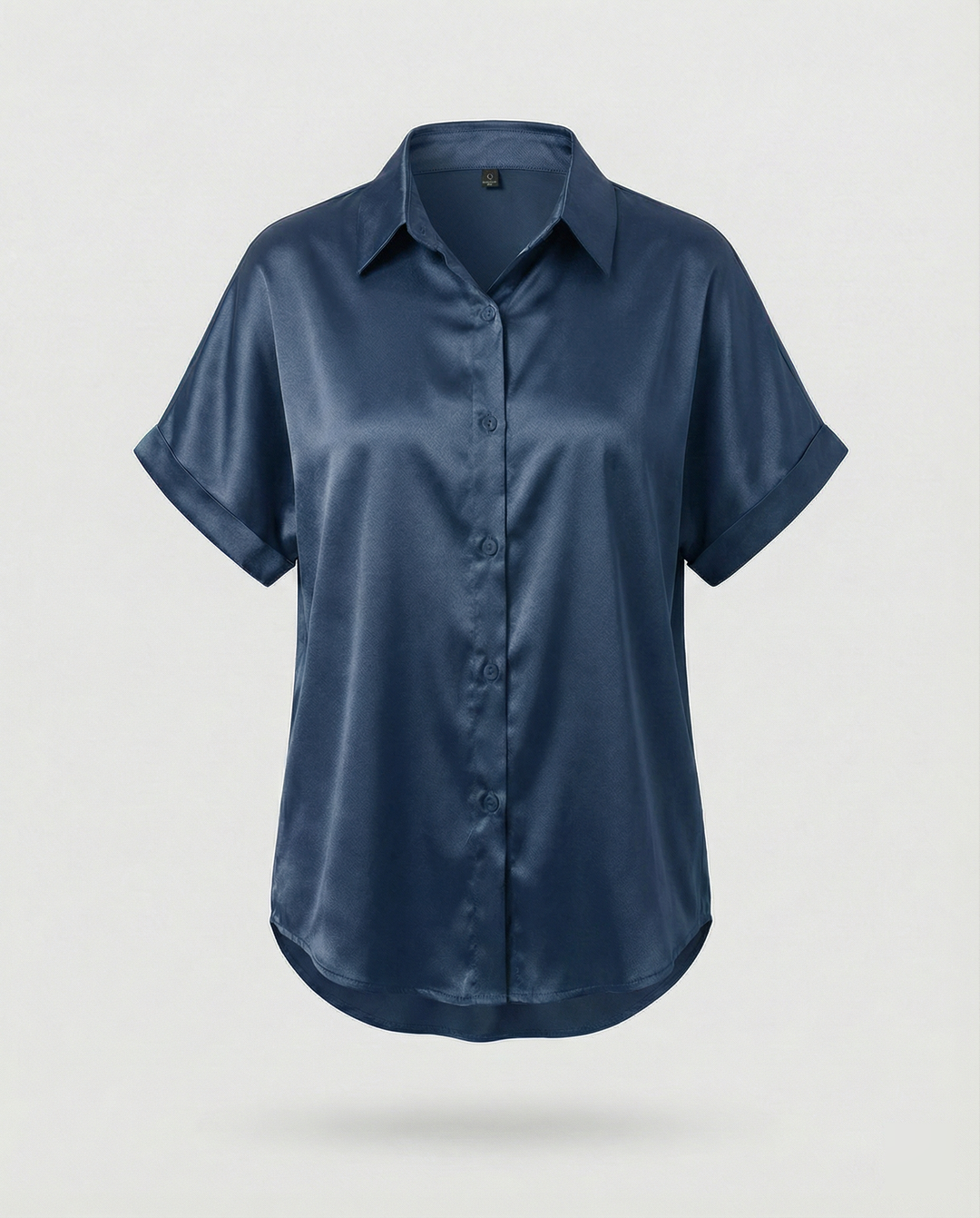 Damen Satin-Bluse mit großem Kragen und überschnittenen Schultern