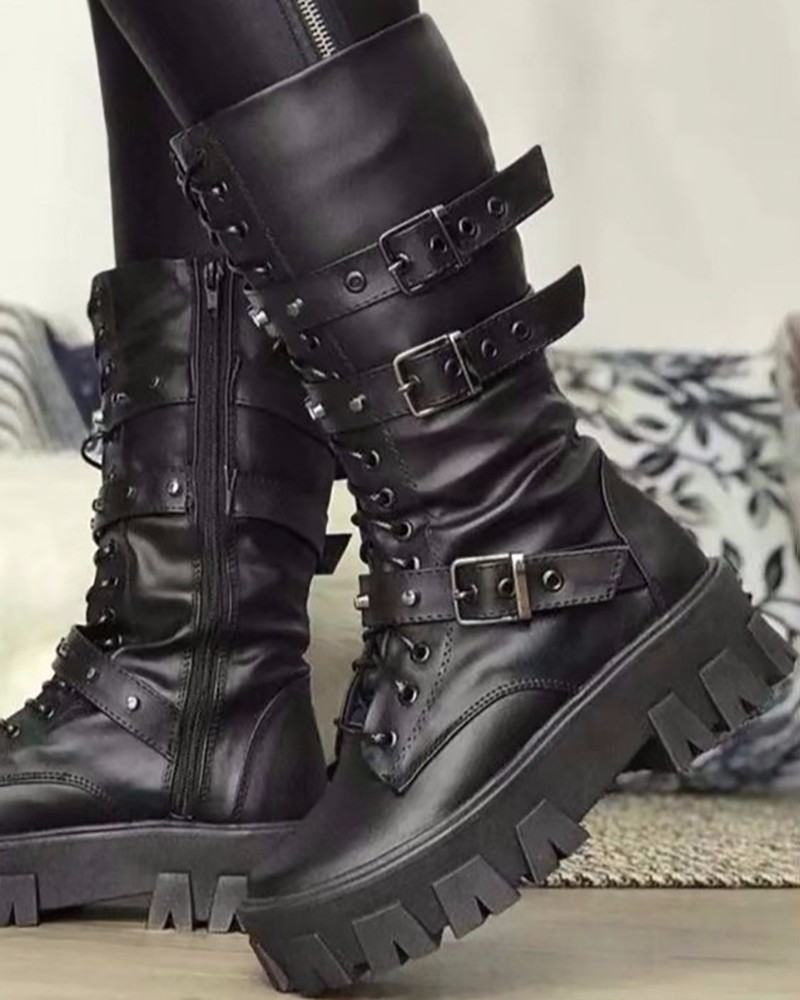 Stiefel Mit Reißverschluss Und Schnallen