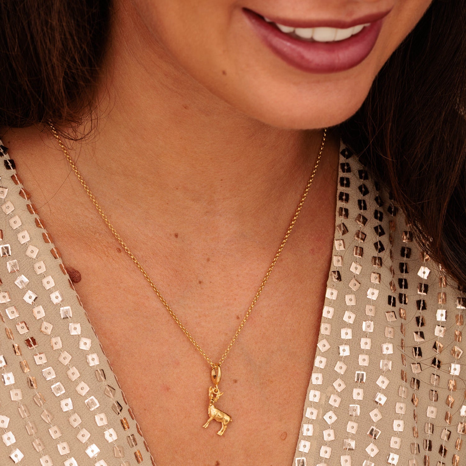 Gold Weihnachtsrentier Charm Halskette | Shop Nory