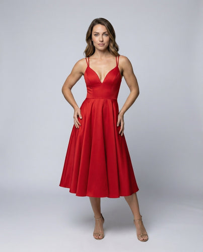 Damen Retro-Midikleid Herzausschnitt Tellerrock