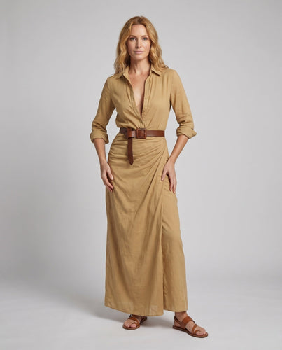 Damen Maxikleid V-Ausschnitt Wickeldrapierung Tailliert