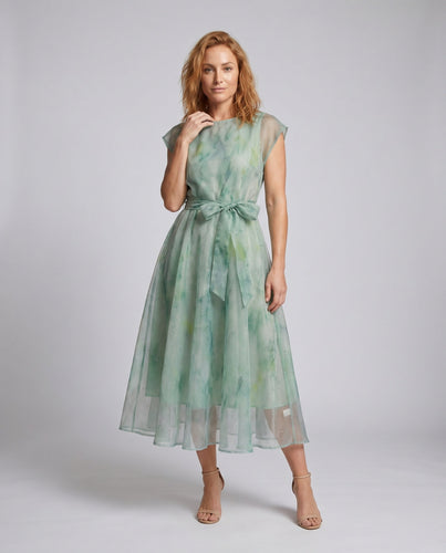 Damen Elegantes Midikleid aus transparentem Chiffon mit filigranen Details