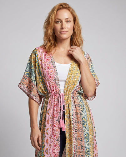 Damen Kaftan mit buntem Ethno-Design und asymmetrischem Schnitt